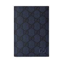 Gucci GG Supreme Dark Blue Passport Holder,G Emblem Canvas Leather Trim, Unisex Travel Airport Business Card Slots Cover 795229-FAFBE-8448 Basic Set (Bag+Dust Bag)