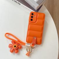 Luxury Down Jacket Sunflower Wrist Strap Case for Samsung Galaxy S25 S24 Ultra S23 S22 Plus S21 FE A56 A55 A54 A16 A35 A15 Cover Galaxy A14