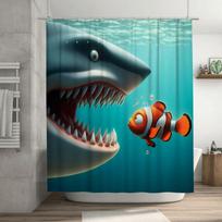 3D Shark And Clownfish Adventure Shower Curtain - Fun And Quirky Ocean-Themed Waterproof Bath Curtain For Kids' Bathroom Decor W60H190(CM)-1 Pcs