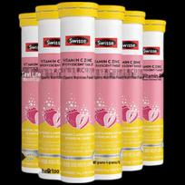 Swisse Vitamin C + Zinc Effervescent Tablets, Strawberry, 6-Pack