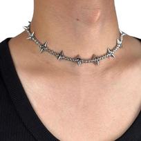 Fashion Punk Spike Chokers Necklaces Goth Metal Bead Cross Rivet Necklace Titanium Steel Link Chain Rock Night Club Jewelry OneSize