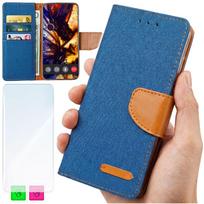 Etui Typu Portfel Do Motorola Edge 70 - Niebieski Pokrowiec Canvas + Szkło