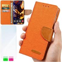 Etui Typu Portfel Do Xiaomi Redmi 15C 5G 173Mm / Poco C85 - Pomarańczowy  Pokrowiec Canvas + Szkło