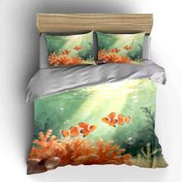 Clownfish Coral Reef Decor Set Soft Comfortable Duvet Cover Bedding Set Included 1*Duvet Cover & 2*Pillowcases, Gift EU Twin 135X200cm&set