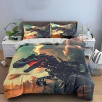 3Pcs Mechanical T-Rex Bedding Set, Cyborg Skeleton Dinosaur Print Duvet Cover, Post-Apocalyptic Tech Style EU Twin 135X200cm&set