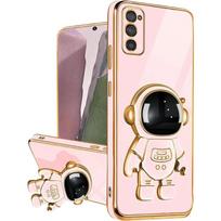 For Reno 12 Pro 13F Plating Astronaut Ring Stand Holder Case For OPPO A60 A79 A98 Realme C67 C65 Soft Silicone Shockproof Cover For Oppo A60 rožinė