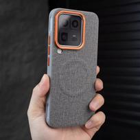 For vivo iQOO 15 Ultra Case Luxury PU Cloth Magnetic Wireless Charging Non-slip Protect Back Cover For iQOO 15 Ultra Phone Shell IQOO 15 Ultra pilka spalva