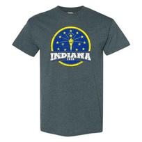 Indiana Distressed Circle - Hometown Pride T Shirt - Dark Heather 2XL
