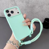 Wrist Strap Matte Silicone Soft Phone Case for IPhone Air 17ProMax 16 15 Plus 14 13 12 11 Pro Max Shockproof Protective Cover iPhone 11 Pro dangaus mėlyna spalva