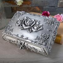 European Rose Carved Metal Jewelry Box with Lock - Necklace and Birthday Gift Storage 9.5x7x4 cm (No Lock Clasp)