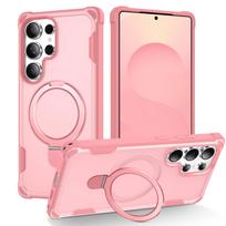 Magnetic Case For Samsung Galaxy S25 Ultra/S25/S24 Plus, MagSafe Charging Compatible Heavy Duty Shockproof Cover With Ring Stand For Galaxy S24 rožinė