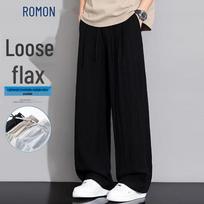ROMON Vyriškos lininės mišinio laisvalaikio tiesaus kirpimo kelnės 3XL gray