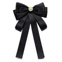 Sparkling Rhinestones Black Ribbon Pin Pearl Multi-layer Black Bow Necktie Pin Love Heart Ribbon Badge Brooch Parties