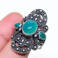 Natural Green Onyx Gemstone 925 Sterling Silver Jewelry Ring Size 9 AR-17195