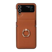 Luxury Leather Cases For Samsung Galaxy Z Flip 4 Case Flip4 Ring Holder Folding Hinge Shockproof Back Cover For Samsung Z Flip 3 Samsung  Z Flip 4 ruda