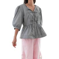 Tie Front Tops For Women Peplum Babydoll Top 3/4 Length Puff Sleeve Tops Cute Going Out Tops L juoda