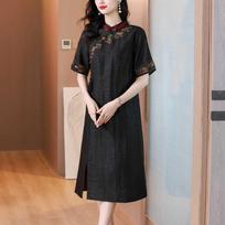 Suknelė Nauja Vasaros Siuvinėjimas Retro Mama Patobulintas Čiongsamas 3XL black