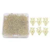 80Pcs Flower Shaped Paper Clips Bulk Mini Colored Bookmarks Clamp with Transparent Box School Suppli Gold