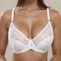 Moterų plunge liemenėlė Flora Lace Sexy Hot Underwear Plona liemenėlė su Underwire 34C-44C taurės apatinis trikotažas 75C balta