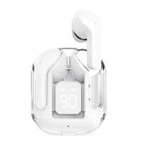 BT30 ENC triukšmą slopinantis belaidis Bluetooth 5.3 ausinės HiFi stereo ausinės Skaitmeninis ekranas Skaidrus įkrovimo dėklas TWS sportinės muzikos ausinės balta