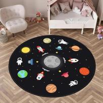 Apvalus kosmoso temos kilimėlis Kilimas Namų dekoracija Vaikų kambarys Astronautas Raketa Planetos raštas Neslystantis grindų kilimėlis Miegamojo kilimas 40x40cm