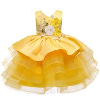 Mergaitės Princesės Suknelė Vidutinio Amžiaus Vaikams Vestuvinė, Podiumo, Vakarinė Suknelė Rožinė Daugiasluoksnė Pūsta Suknelė Vaikams Kvėpuojanti Tinklelio Oficialus Drabužis 140cm geltona