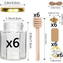 3 oz Mini Honey Jars with Dipper Glass Hexagon Honey Jar for Baby Shower, Empty Glass Jars for Wedding Favors and Party