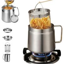 Stainless steel deep fryer with frying basket, 304 stainless steel oil filter container and filter lid.