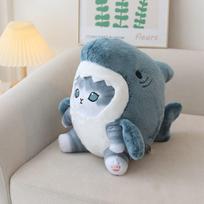 Cute Shark Cat Plush Toy Pillow 22/33/55cm Huggable Stuffed Animal for Kids Sofa Cushion Room Decor Holiday Gift 22cm pilka spalva