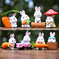 Cute Carrot Mushroom Cartoon Rabbit Mini Model Desktop Decor Ornament Set For Kids And Collectors