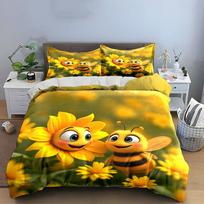 Cute Cartoon Bee Decoration Set Multiple Sizes Kid'S And Adults' Bedroom Exquisite 3Pc Bedding Set, Gift (as the picture,EU Twin 135X200cm&set) yellow