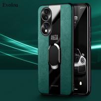 For Honor 90 Pro Plexiglass PU Leather Case For HUAWEI Honor 90Lite 90PRO Magnetic Metal Ring Stand Holder Shockproof Soft Cover For Honor 90 žalia