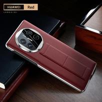 LANGSIDI Smart Flip Case for Huawei Mate X6 X5 X3 Cowhide Genuine Leather Magnetic Wrist Strap Stand Kickstand Back Cover Huawei Mate X3 raudona