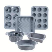 6-Piece Silicone Cake Mold Set - Cake, Pan, Utensils & Dessert Shapes gray