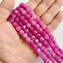 7-8MM Faceted Square Shape Rose Pink Red Chalcedony Natural Stone Loose Cube Spacer Beads for Jewelry Making Diy 7-8 mm 14pcs