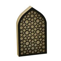 Creative Eid Desktop Ornament Moon LED Night Light Ornament House-shaped Design Crafts Carved Eid Wooden Decoration Scene Layout juoda