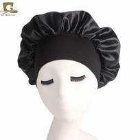Naktinio miego kepuraitė Satin Solid Sleeping Hat Elastinė plaukų priežiūros kepurė Kasdienis naudojimas ir grožio salonas Bonnet Satin Dušo kepurė namų aksesuaras juoda