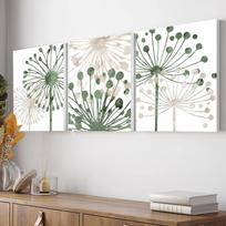3pcs/set Dandelion Plant Art Oil Painting Canvas with Wood Frame Draw Wall Decor Home Room Decorations (as the picture,30x40cmx3pcs) white