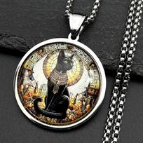 Vintažinis Juodas Egipto Katės Deivės Bastet Stiklinis Pakabukas Karoliai Nerūdijančio Plieno Aukso Spalvos Senovės Egipto Grandinėlė Amuletas Papuošalai