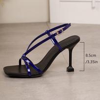 Ankle Buckle Strap Women's Summer Sandals  Crystal Detor Stiletto Sandals for Women Square Toe High Heel Shoes Female 35