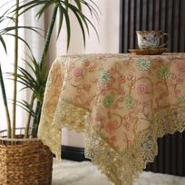 Mild Luxury Retro Pastoral Style Embroidered Tablecloth Rope Embroidered Fresh Polyester-Cotton Tablecloth Household Decorative Dustproof Tablecloth 60*60