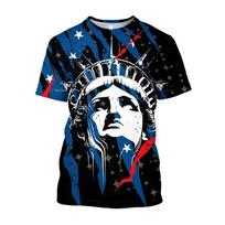 3D Laisvės statulos ir Amerikos vėliavos grafikos marškinėliai vyrams, laisvalaikio Harajuku mados marškinėliai, unisex drabužiai, viršus XS black