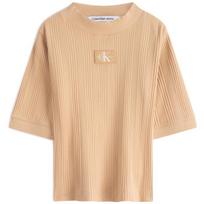 Calvin Klein Classic Embroidered Logo Slim Fit Knit Short Sleeve T-Shirt Women Tops Ivory-Yellow J220291 XS