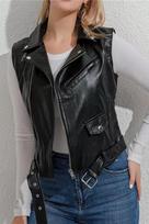 Winter Stylish Leather Black Vest Coat Fancy Women Waistcoat Genuine Handmade Lambskin S juoda