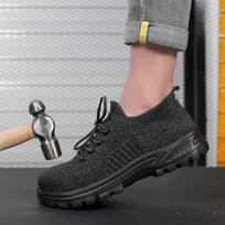 New fly-woven summer labor insurance shoes for men are breathable, anti-smashing and anti-piercing, plastic steel head solid bottom insulation black; 36