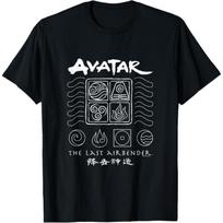 Avatar The Last Airbender White Carving Elements Symbols T-Shirt S juoda