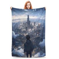 Solo S-ung Jin-woo Leveling Flannel Blanket Anime Novelty Throw Blankets for Home Hotel Sofa  200x150cm Quilt 30x40in