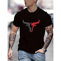 Europos dydžiai Jaučio galvos spaudinys Vyriški apvalios kaklo trumpomis rankovėmis marškinėliai Madingi reguliaraus kirpimo T-shirt viršutiniai drabužiai pavasariui vasarai šventėms S juoda