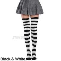 Womens Striped Thigh High Socks Wide Striped Crew Socks Halloween Costume Stockings Hosiery Long Socks for Women One Size