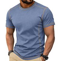 Men Olive Green Crew Neck T-Shirt With Contrast Stitching S mėlyna